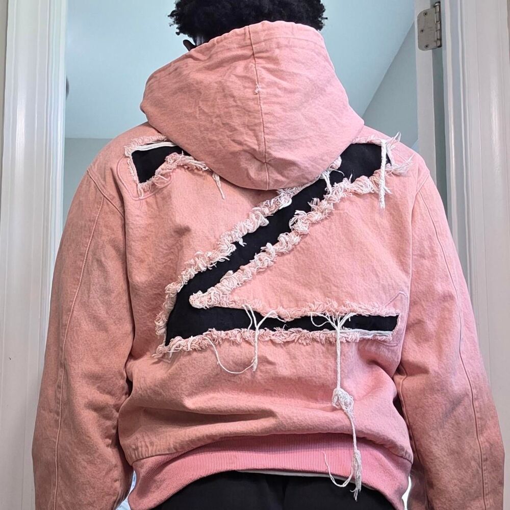 Repoze Y2K Distressed Pink Denim Zip Up Hooded Jacket